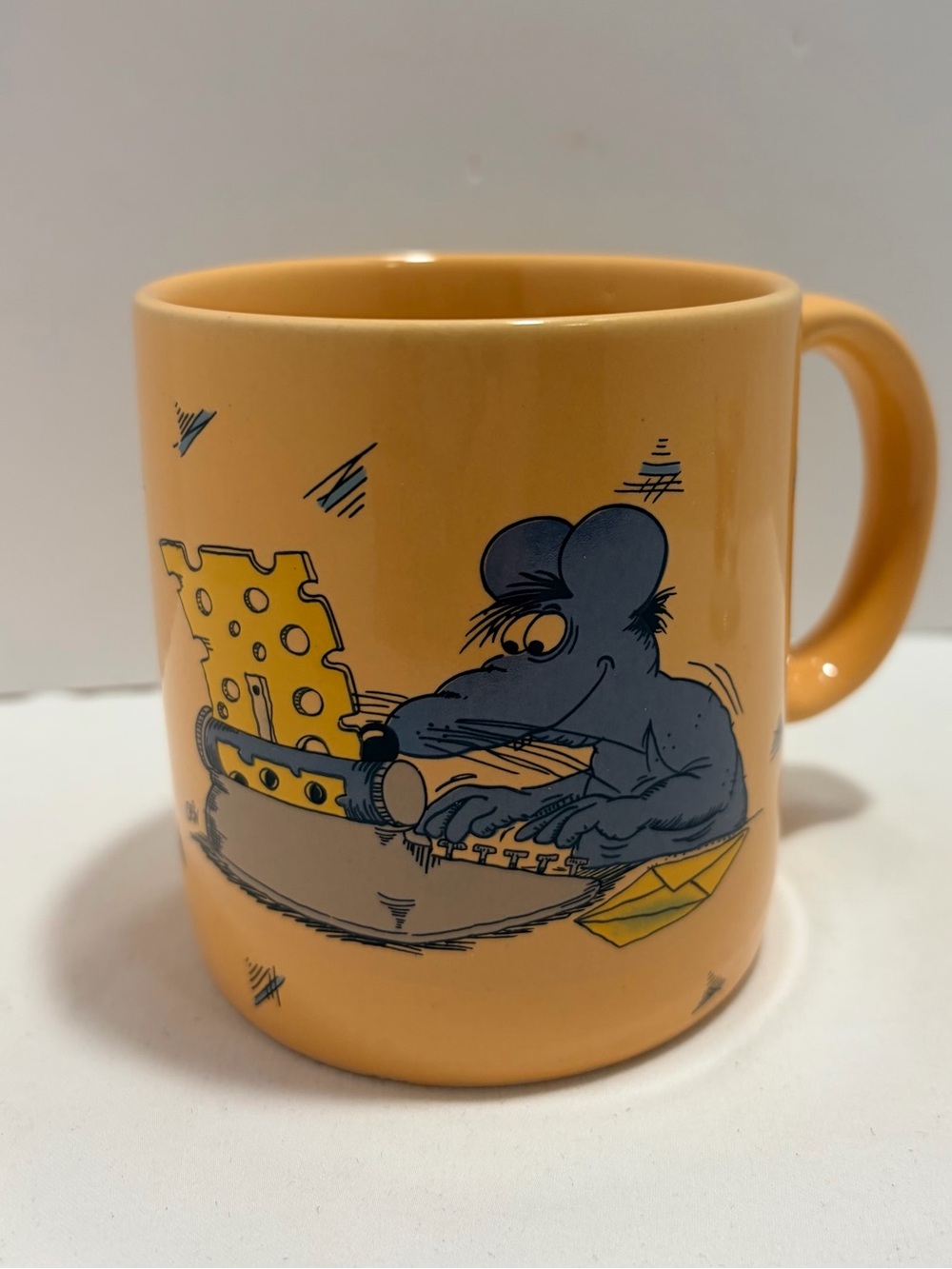 Vintage Ceramic Cartoon Mouse Typing Cheese